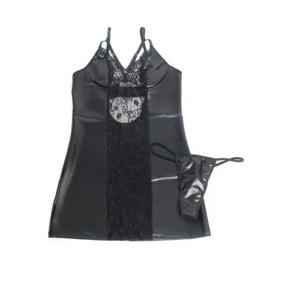 Leather Dress with Floral Lace Black L/XL – Subblime