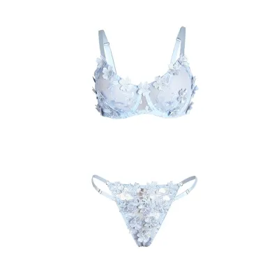 Bh- Und Slip-Set Mit Blumenstickerei Himmelblau L/Xl – Subblime
