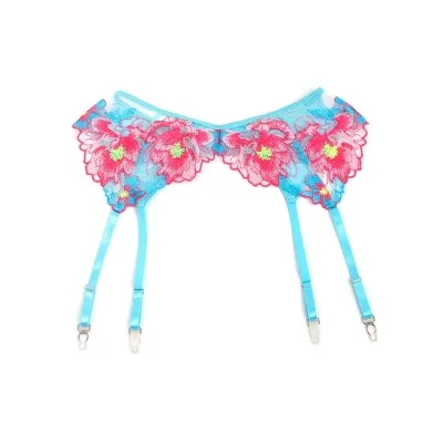 Bh- Und Strumpfgürtel-Set Mit Blumenstickerei Rosa S/M – Subblime