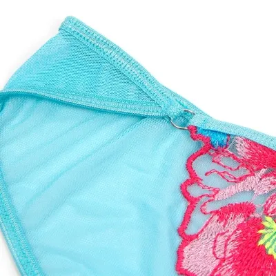 Bra and garter belt set with floral embroidery, pink, L/XL – Subblime