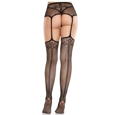 Lace Stockings with Cross and Garter Belt Black – Leg Avenue