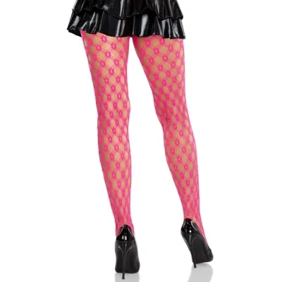 Spitzenstrumpfhosen Mit Ösen Neon Pink – Leg Avenue