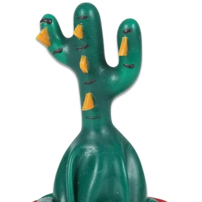 Green cactus figure with yellow triangles and black lines on a white background.
