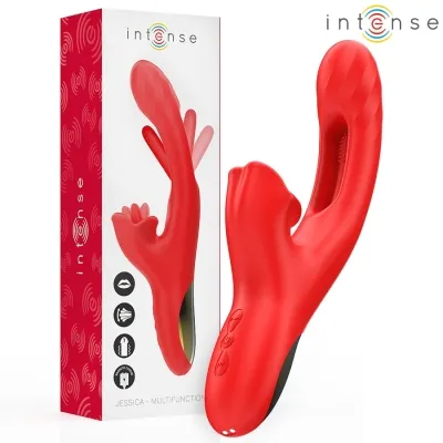 Roter Vibrator mit Verpackung, Markenname "Intense", Modell "Jessica - Multifunction".