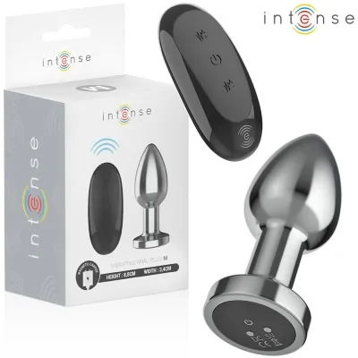 Verpackung und Produktfoto eines vibrierenden Analplugs mit Fernbedienung, Marke "Intense".