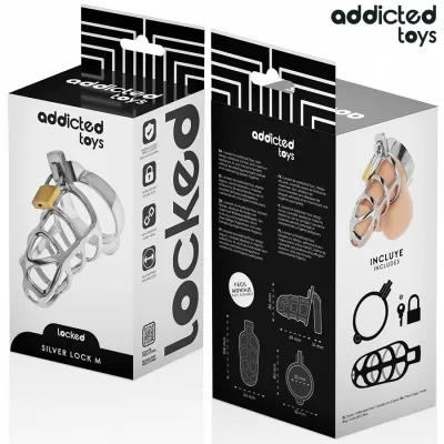 Silbernes Schloss Peniskäfig Metall M – Addicted Toys Locked