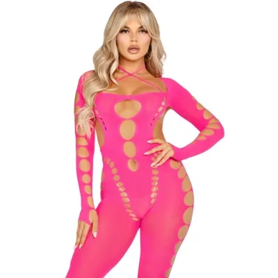 Rosa Bodystocking Mit Offenem Rücken OS – Leg Avenue