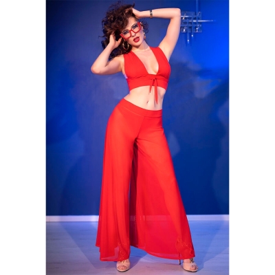 CHILIROSE - CR 4857 ROTES TOP- UND HOSENSET, GRÖSSE S