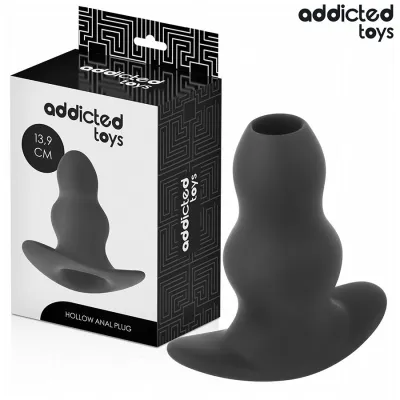 Black anal plug with packaging, 13.9 cm, from Addicted Toys.