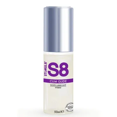 Flasche Gleitmittel "S8 Cum Glide" mit silbernem Deckel, 50 ml, weißes Hybrid-Lubrikant.