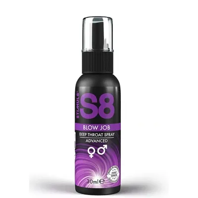 Schwarze Flasche mit lila Etikett, S8 Blow Job Deep Throat Spray, 30 ml.