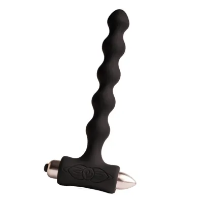 Black, wavy handle with a metallic end, possibly an emergency hammer.