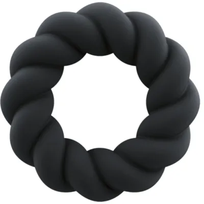 Schwarzer, gedrehter Ring in Form eines Kreises auf weißem Hintergrund.