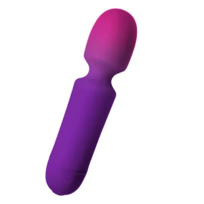 Purple and pink massage wand with a rounded tip.