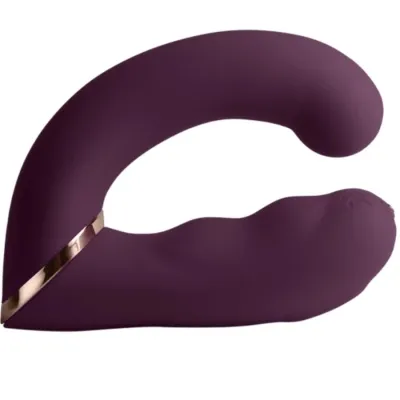 Lila, gebogenes Massagegerät mit goldfarbenem Akzent, ergonomisches Design.