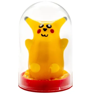 Yellow Pikachu figure in a transparent dome with a red base.