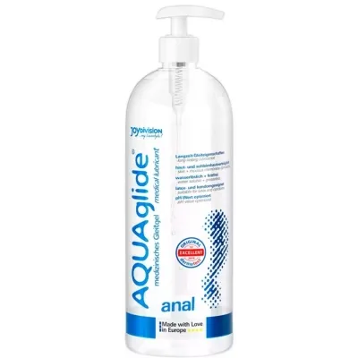 Flasche Aquaglide Gleitgel mit Pumpverschluss, 1000 ml, für analen Gebrauch, transparentes Design.