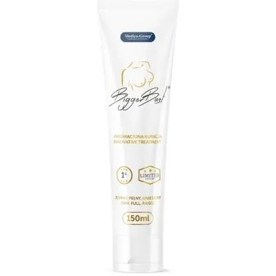 Weiße Tube mit der Aufschrift "Bigger Bust", 150 ml, innovative Behandlung, Limited Edition.