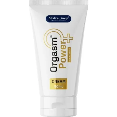 Tube mit der Aufschrift "Orgasm Power+ Cream for women, 50ml" von Medica-Group.