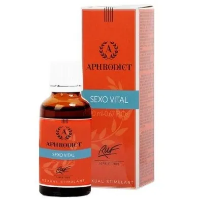 Bottle and packaging of Aphrodict Sexo Vital, a sexual stimulant, in red and blue.