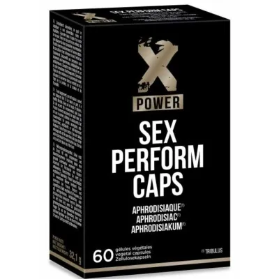 Black packaging of X Power Sex Perform Caps, 60 herbal capsules, aphrodisiac.
