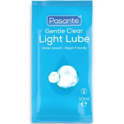 Blue packaging of Pasante Gentle Clear Light Lube, water-based and vegan, 10 ml.