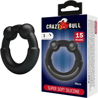 Schwarzer Silikonring neben Verpackung mit "Crazy Bull" Logo und "Super Soft Silicone" Aufschrift.