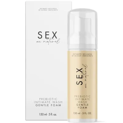 Flasche und Verpackung von "Sex au naturel" Intimwaschschaum, 150 ml.