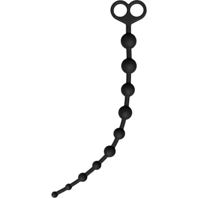Schwarze Analkette mit mehreren Kugeln und zwei Griffschlaufen.