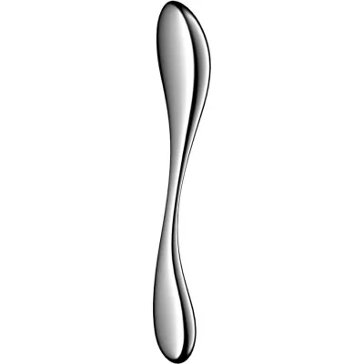 Silver, curved metal rod with a smooth surface, symmetrically shaped.