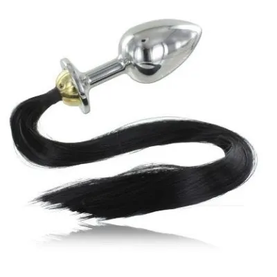 Metallic plug with black ponytail.