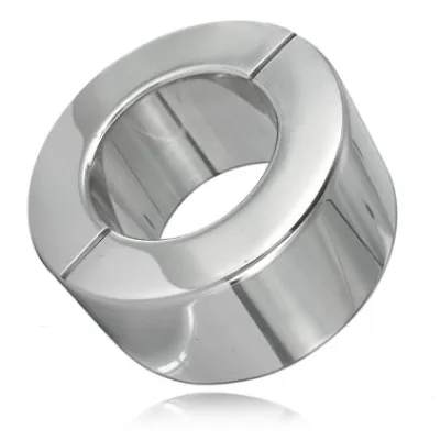 Silver, cylindrical metal ring with a smooth surface and reflective shine.