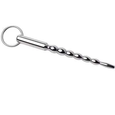 Metallstab mit Kugelstruktur und Ringgriff.