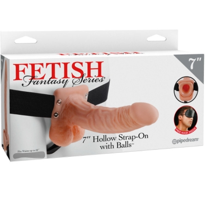7 hollow Strap On Mit Kugeln 17.8cm Fleisch | Fetish Fantasy