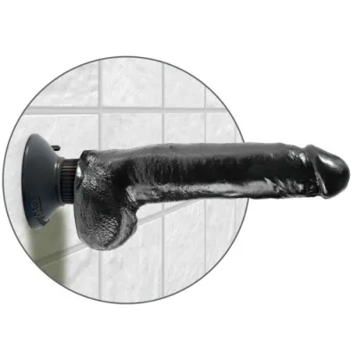 23cm Vibrierender Cock Mit Hoden Schwarz – King Cock