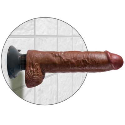25,5cm Vibrierender Cock Mit Hoden Braun | King Cock