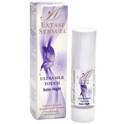 Flasche und Verpackung von Extase Sensuel Ultra Silk Touch Satin Night mit Schmetterlingsdesign.