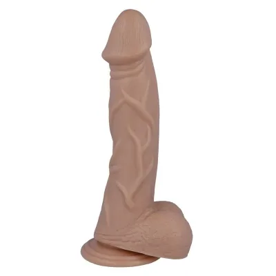 Ein hautfarbener Dildo mit Adern und Saugnapf.