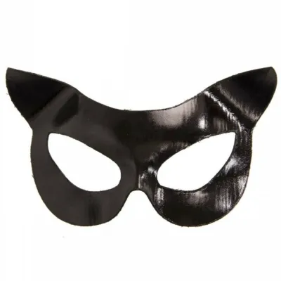 Black eye mask with cat ears, glossy surface.