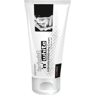 Weiße Tube mit der Aufschrift "bright n' white intimate Whitening Cream" und einem Schwarz-Weiß-Bild oben.