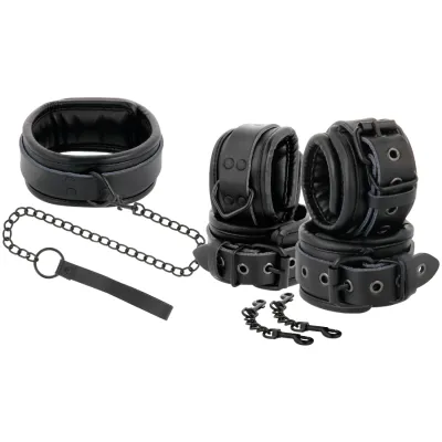 Black Leather Handcuffs and Collar – Darkness