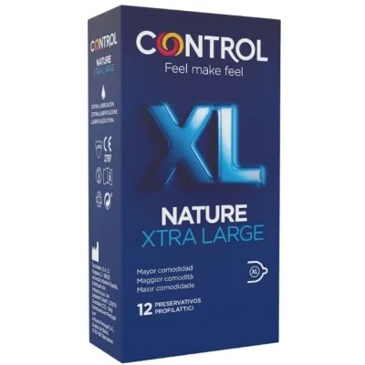 Pack of Control Nature Xtra Large condoms, 12 pieces, blue packaging with large XL logo.