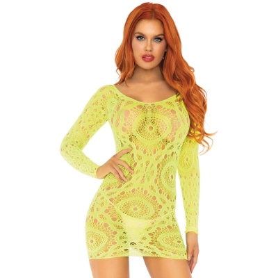 Häkelspitze Langarm Minikleid Neon OneSize | Leg Avenue