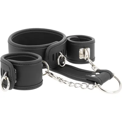 Necklace and handcuffs – Vegan leather – Fetish Submissive
