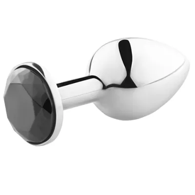 Silver plug with a black, faceted stone at the end.