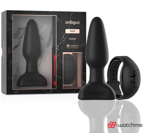 Black sex toy set with remote control and packaging, brand "watchme".