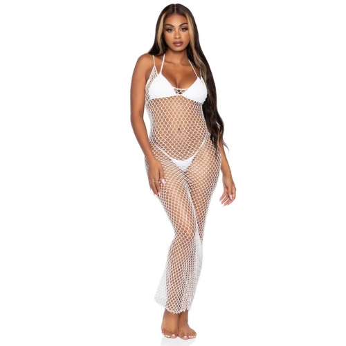 Maxikleid Aus Gewebtem Twist Netz OneSize Weiss | Leg Avenue