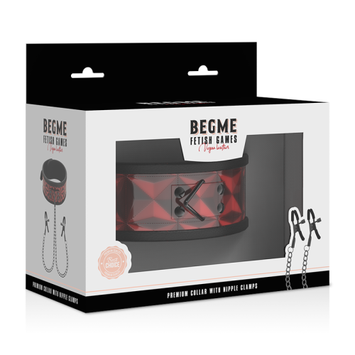 Halsband Mit Ketten Und Nippelklemmen | Beg Me Red Edition