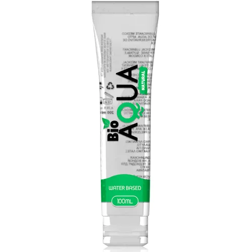 Transparent tube with the inscription "Bio Aqua Natural, Water Based, 100ml".