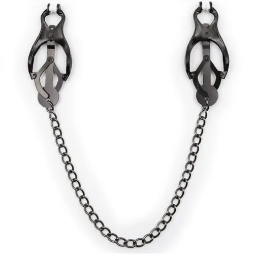 Schwarze Klammern mit Kette verbunden, auf weißem Hintergrund.